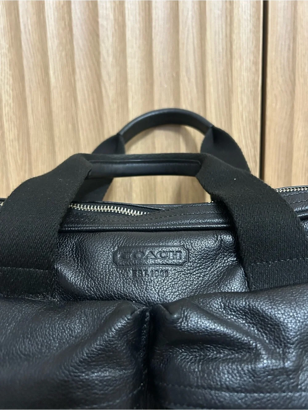 Vintage Coach Black Leather Briefcase with Front Pockets